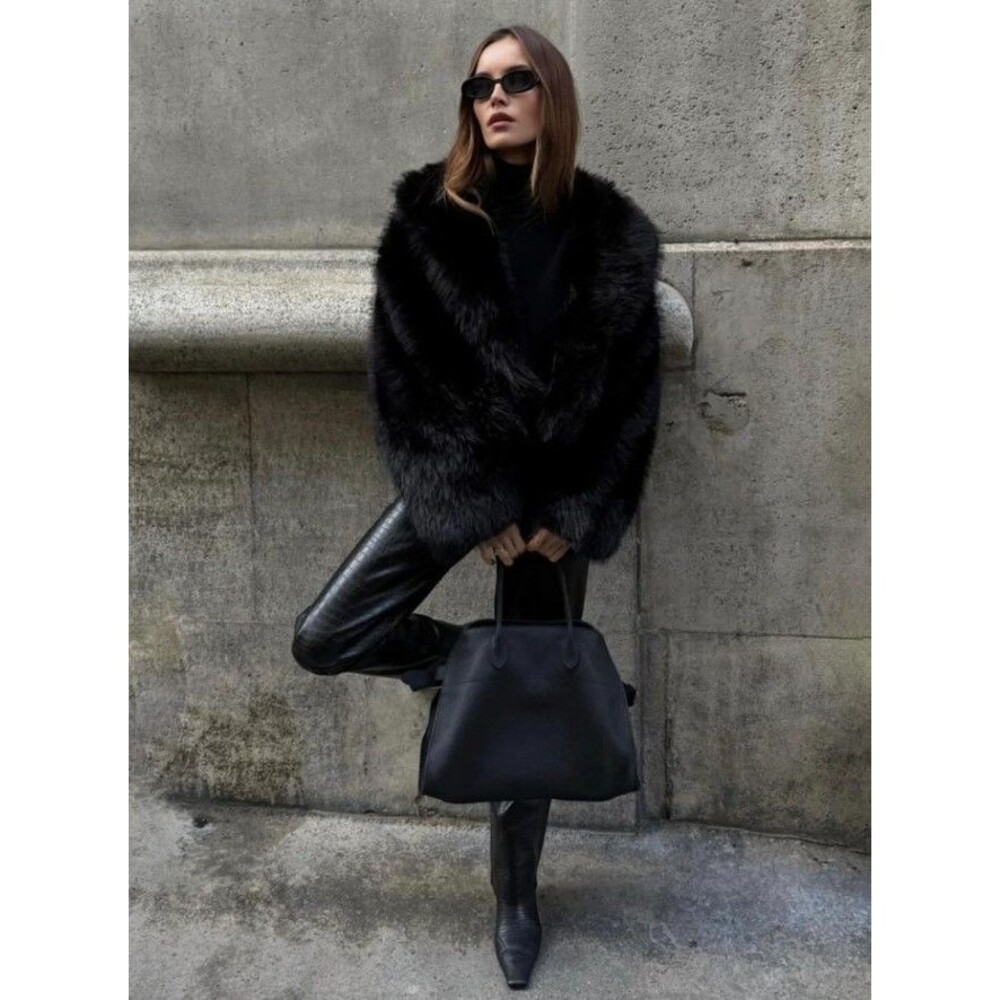NWT Commense Black Faux Fur Jacket Cropped Plush Coat Glam Luxury Medium SOLDOUT - Picture 12 of 12